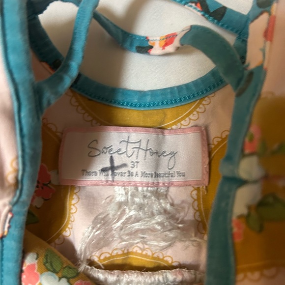 SWEET HONEY Boutique DRESS PINK/TURQUOISE SIZE 3T Floral Cottagecore Shabby Chic - Picture 6 of 13
